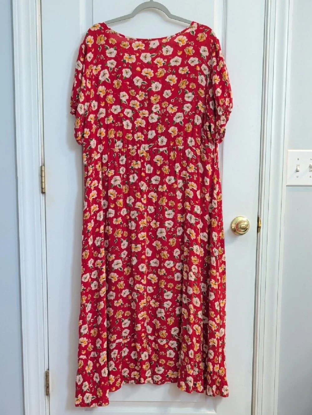 Indigo Rose Red Floral Maxi Dress with Button Front 3X - Picture 7 of 8